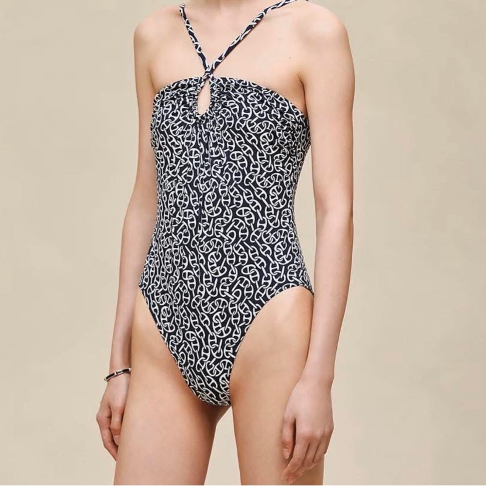 Brand new Hermes gaia blue motif Farandole swimwear 38